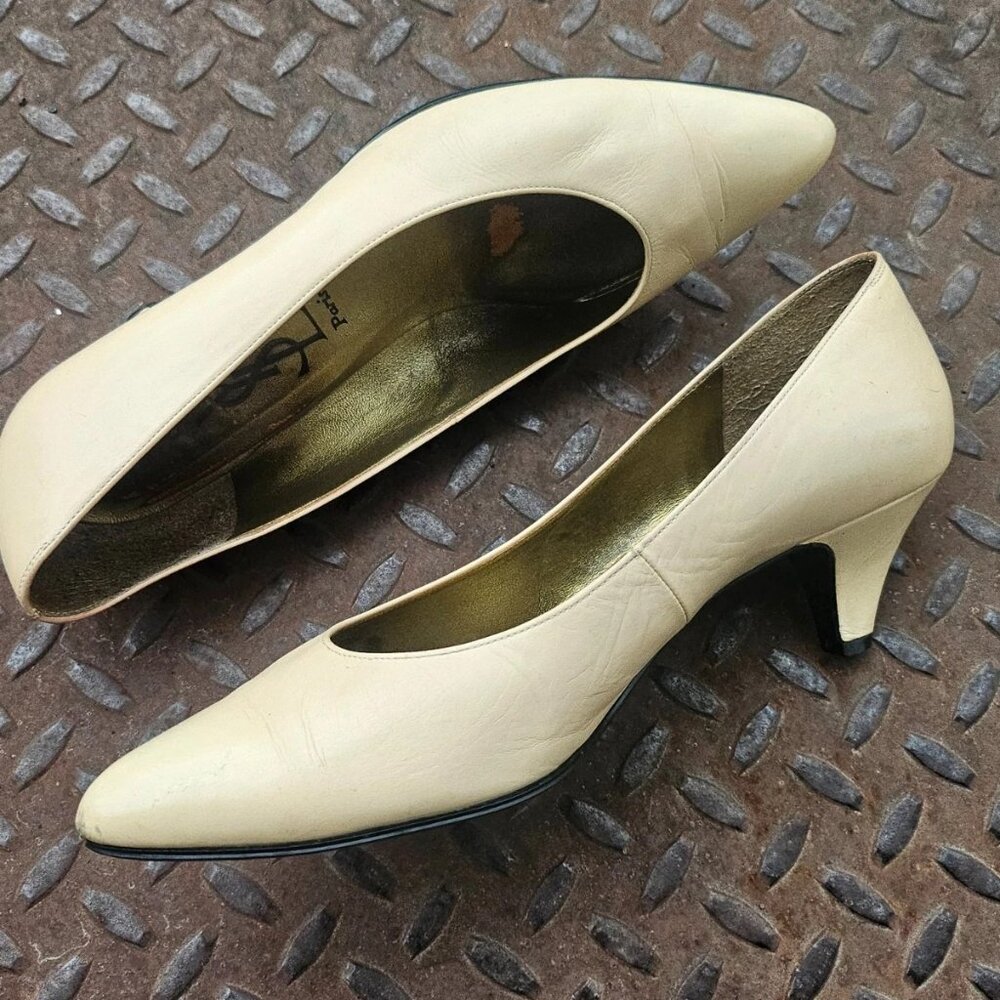Vintage Yves Saint Laurent Women Heel Sandal Beige Leather Upper Shoes Size 36.5 - Picture 5 of 12